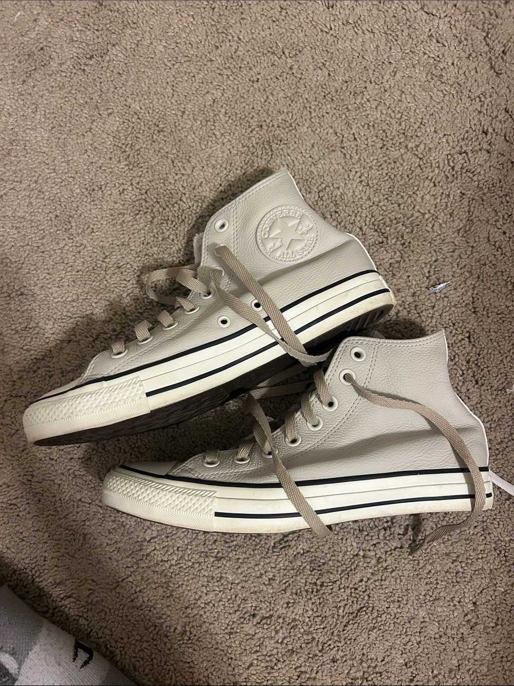 Converse High Top Leather Sneakers - Cream with Black Stripe